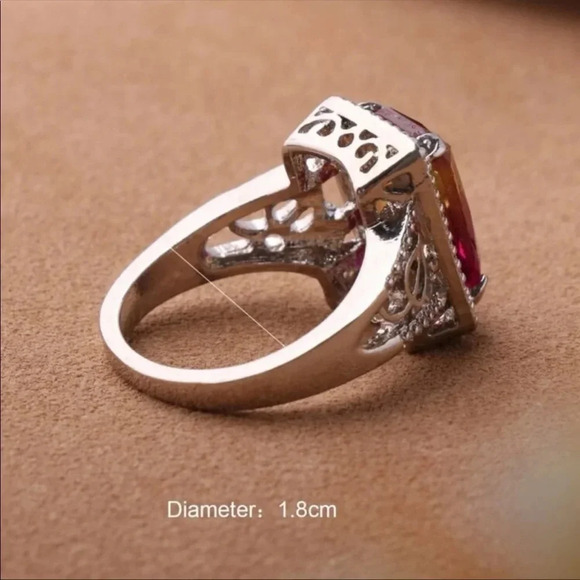 Rainbow Ombre Gemstone Silver Ring | Pink Yellow Statement Cocktail Ring - Picture 3 of 4